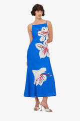 Regina Midi Dress - Lily Print in Cobalt