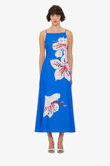 Regina Midi Dress - Lily Print in Cobalt