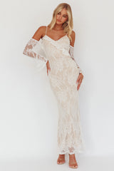 Zarah Off-Shoulder Sleeve Lace Maxi Dress White