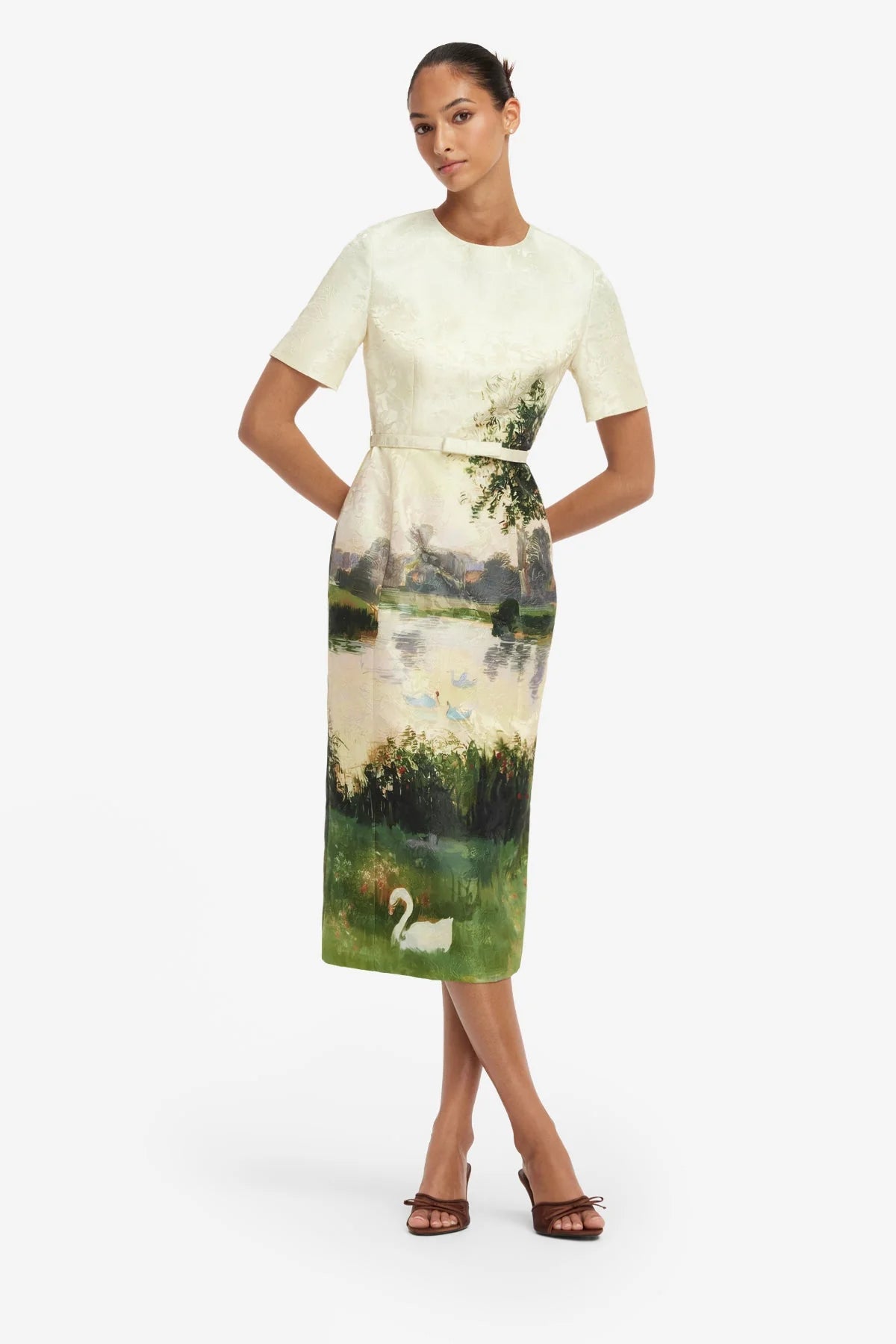 Elizabeth Jacquard Short Sleeve Midi Dress  - Serene Print