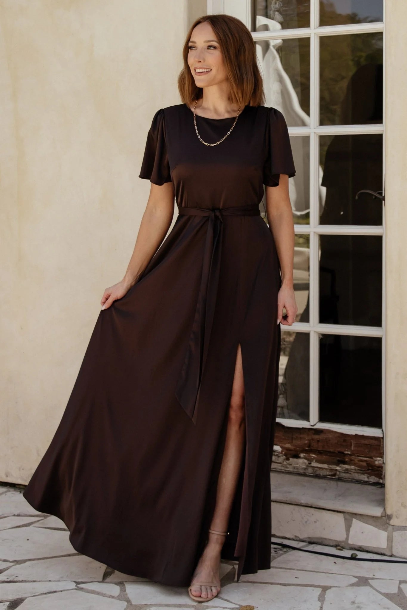 Agnes Satin Maxi Dress | Espresso