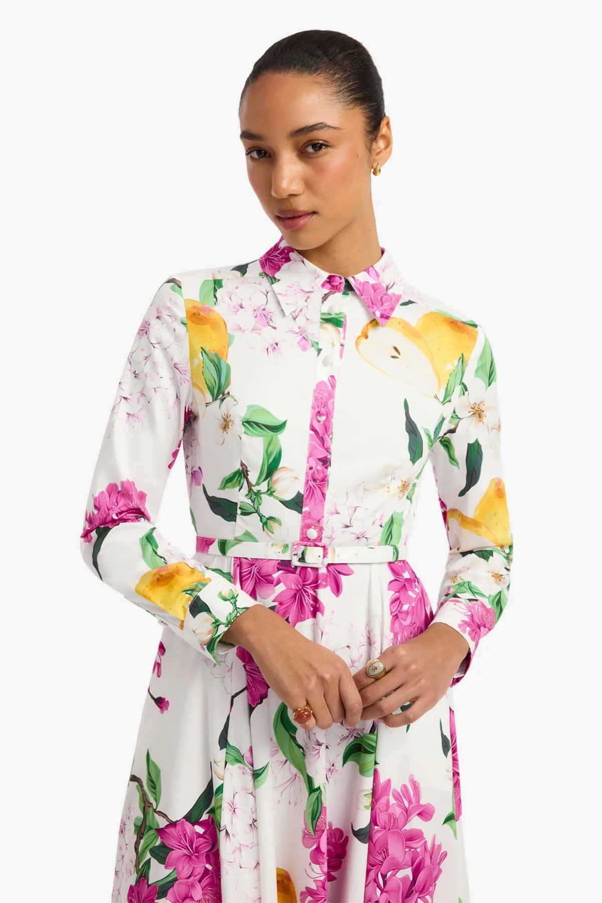 Zara Shirt Midi Dress - Floral Pear Print